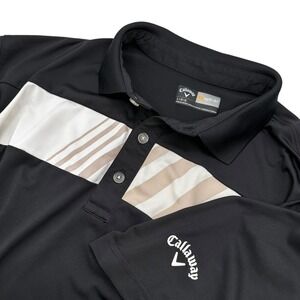 Callaway Opti-Dri Golf Polo Shirt Mens Size L  Black Striped Short Sleeve